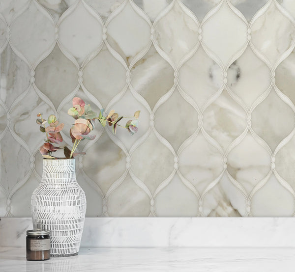 Dewdrop Thassos & Calacatta 13-in x 13-in Waterjet Mosaic Floor and Wall Tile( 5.85 sq. ft. /Box )