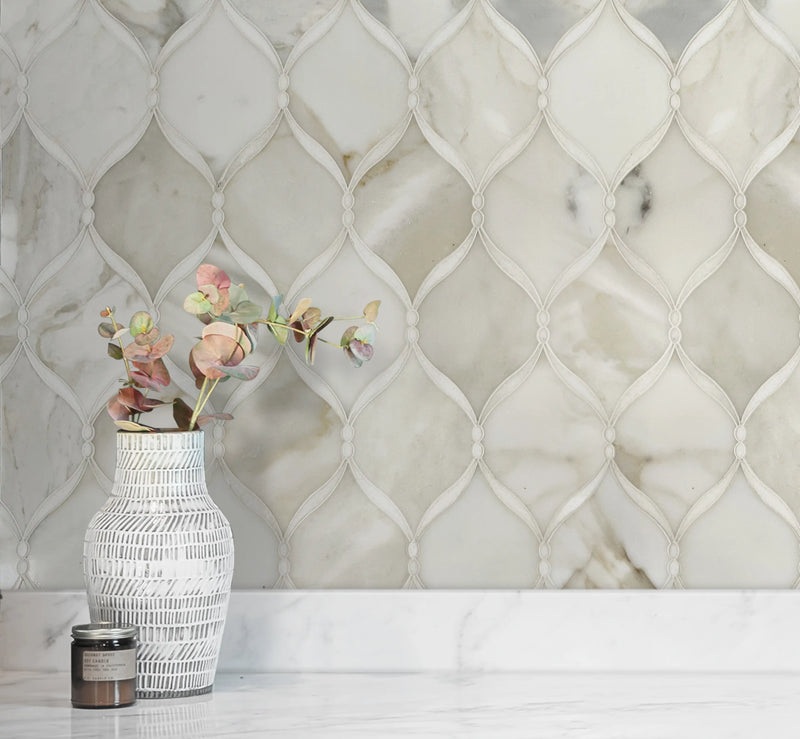 Dewdrop Thassos & Calacatta 13-in x 13-in Waterjet Mosaic Floor and Wall Tile( 5.85 sq. ft. /Box )