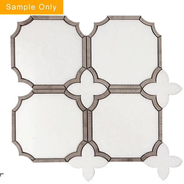 Thassos White & Athens Gray Patterned Polished Waterjet Mosaic Floor and Wall Tile - Sample (Product Shown is Full Size)
