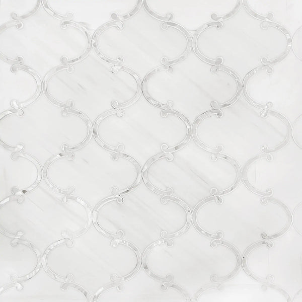 Thassos White & Mother of Pearl 14-in x 15-in Polished Waterjet Mosaic Floor and Wall Tile( 7 sq. ft. /Box )
