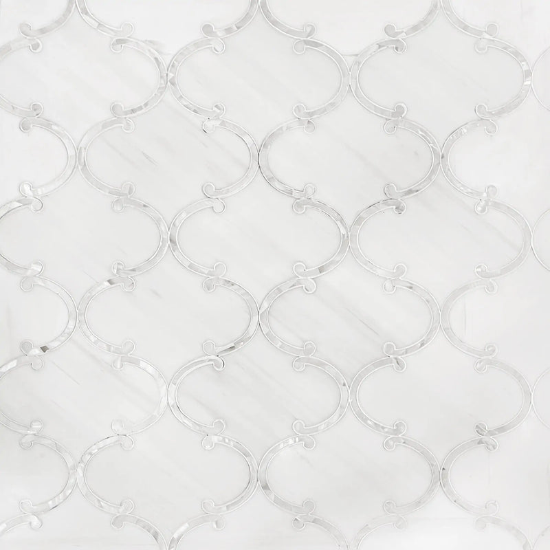 Thassos White & Mother of Pearl 14-in x 15-in Polished Waterjet Mosaic Floor and Wall Tile( 7 sq. ft. /Box )