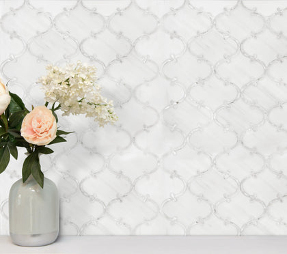 Thassos White & Mother of Pearl 14-in x 15-in Polished Waterjet Mosaic Floor and Wall Tile( 7 sq. ft. /Box )