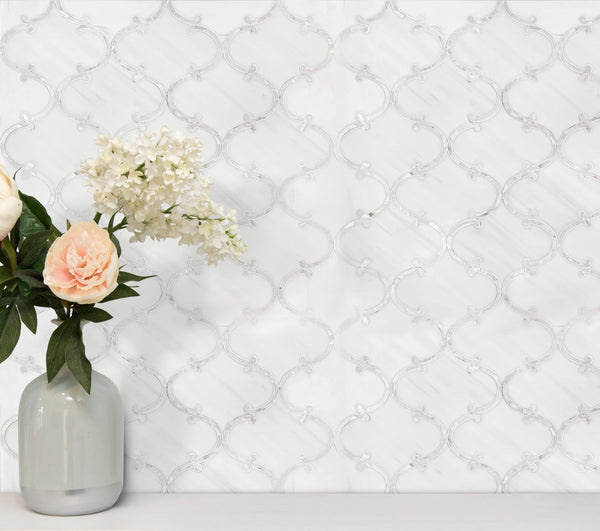 Thassos White & Mother of Pearl 14-in x 15-in Polished Waterjet Mosaic Floor and Wall Tile( 7 sq. ft. /Box )