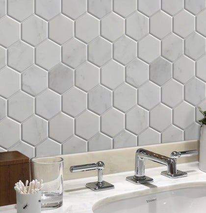 3-in Oriental White Hexagon 12-in x 11-in Polished Marble Mosaic Floor and Wall Tile( 4.15 sq. ft. /Box )