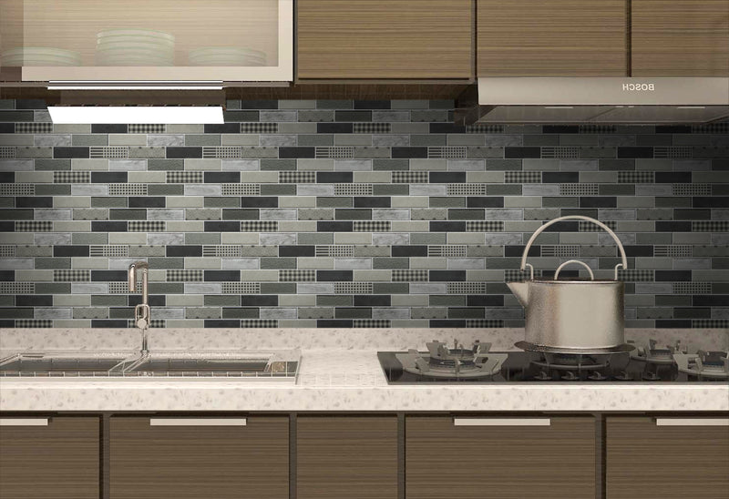White & Grays Glass Mosaic Wall Tile - Sample (Product Shown is Full Size)