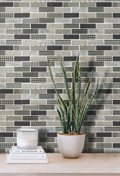 French Gingham Brick 12-in x 10-in Glass Mosaic Wall Tile( 8.3 sq. ft. /Box )