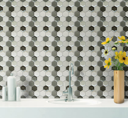 Mixed 3D Hexagon 10-in x 12-in Glass Mosaic Wall Tile( 8.3 sq. ft. /Box )