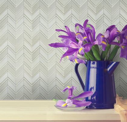Silver Chevron Metallic Champagne 12-in x 12-in Glass Mosaic Wall Tile( 10 sq. ft. /Box )