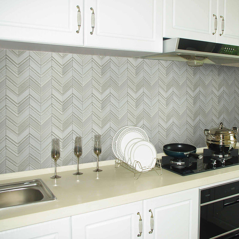 Silver Chevron Metallic Champagne Glass Mosaic Wall Tile - Sample (Product Shown is Full Size)