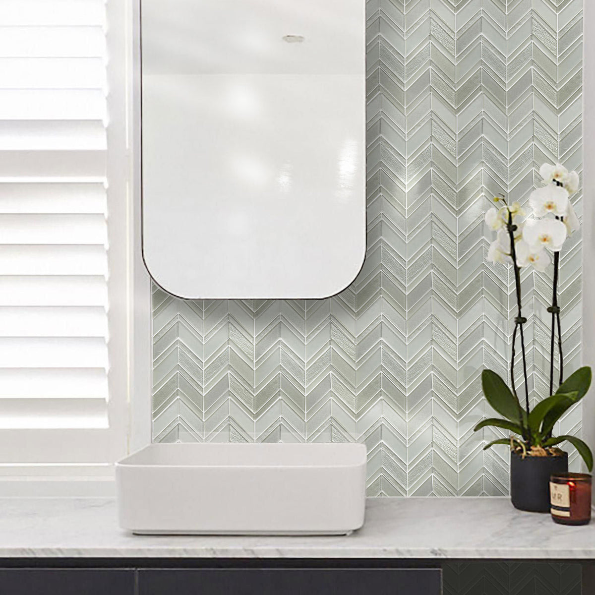 Silver Chevron Metallic Champagne Glass Mosaic Wall Tile - Sample (Product Shown is Full Size)