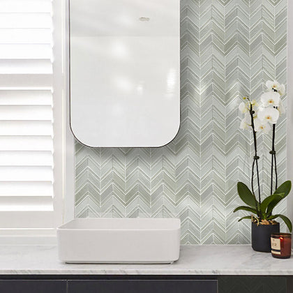 Silver Chevron Metallic Champagne 12-in x 12-in Glass Mosaic Wall Tile( 10 sq. ft. /Box )