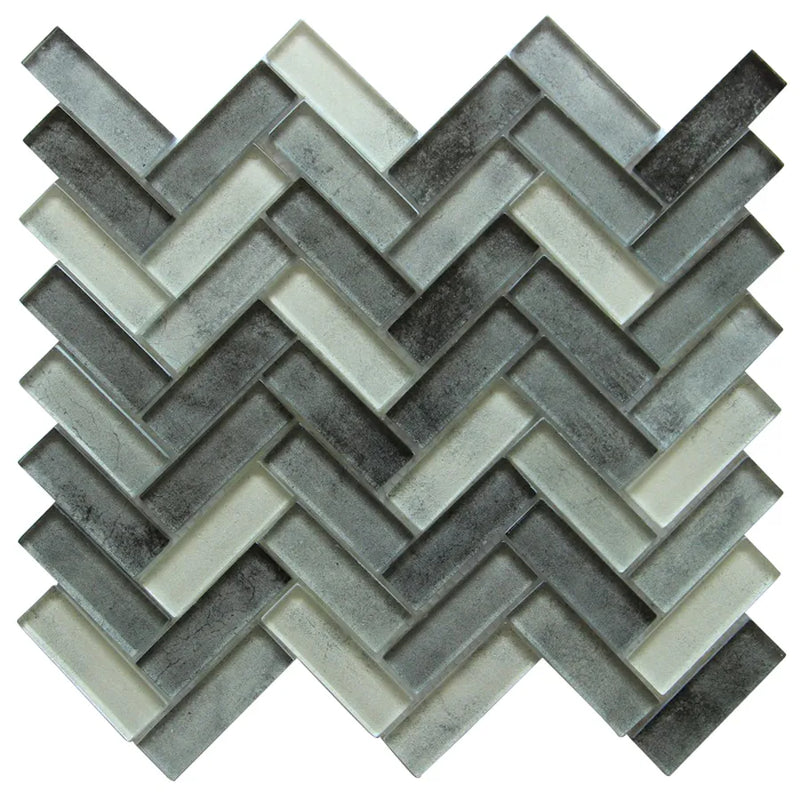 Misty Gray 11-in x 13-in Herringbone Glass Mosaic Wall Tile( 9.5 sq. ft. /Box )