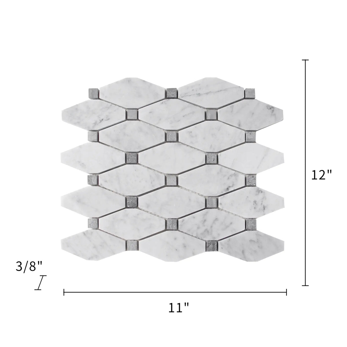 Carrara White Octagon Polished Marble Mosaic Floor and Wall Tile - Sample (Product Shown is Full Size)