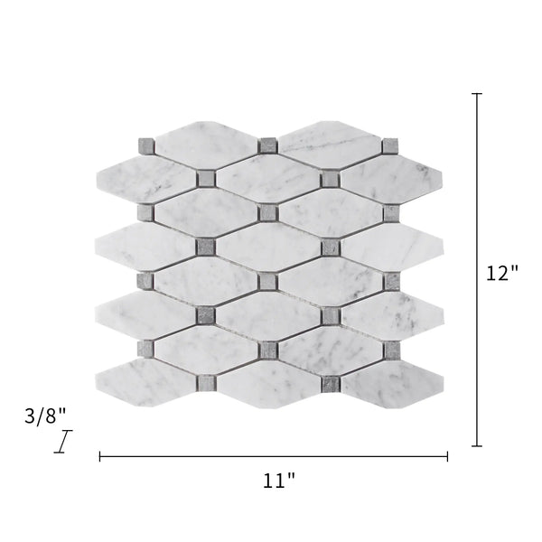 Carrara White Octagon 12-in x 11-in Polished Marble Mosaic Floor and Wall Tile( 4.6 sq. ft. /Box )