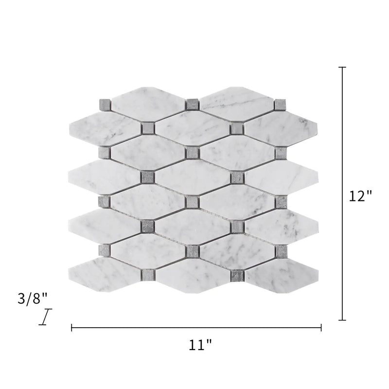 Carrara White Octagon Polished Marble Mosaic Floor and Wall Tile - Sample (Product Shown is Full Size)