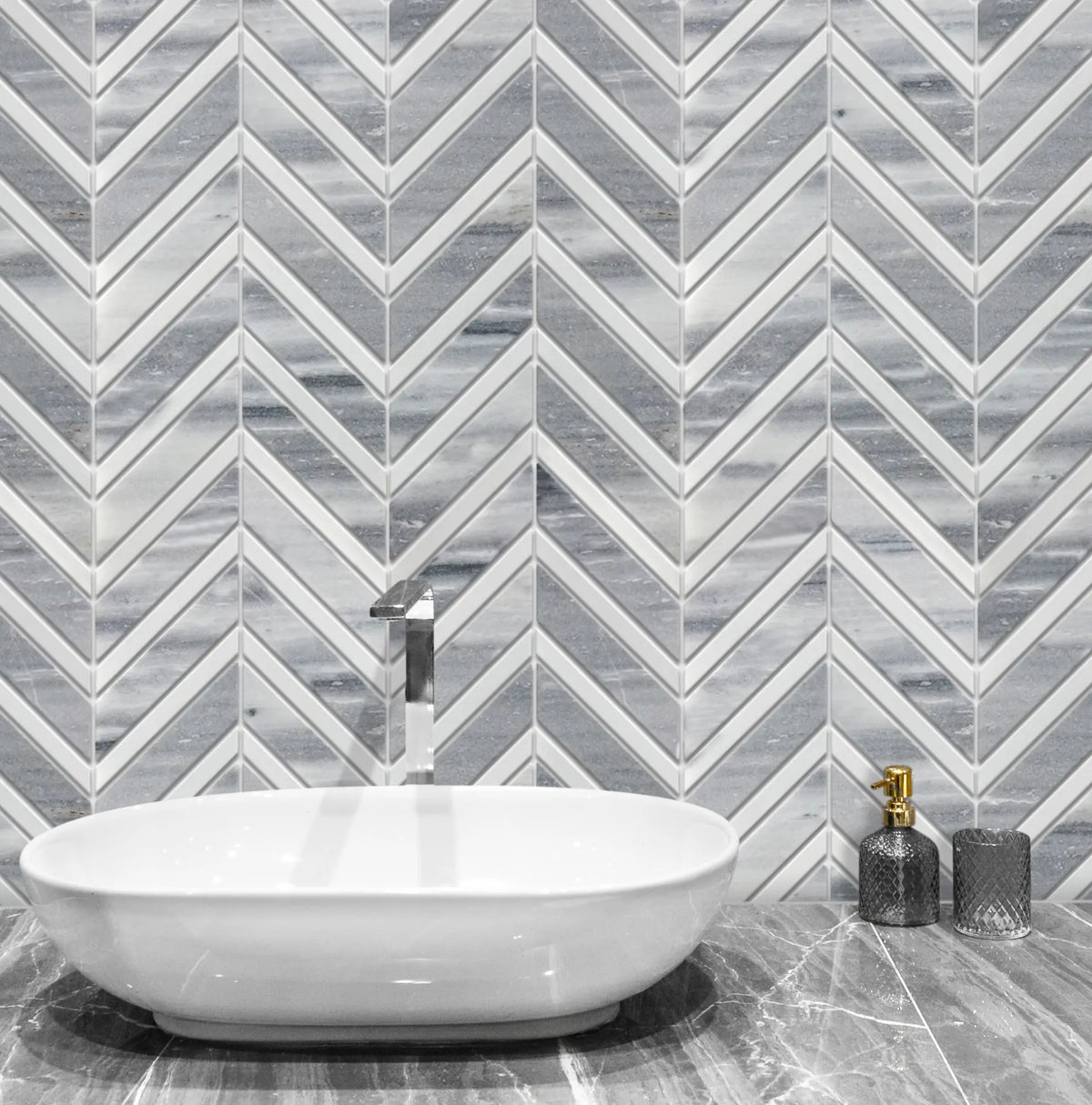 Marmara Chevron 12-in x 12-in Marble Mosaic Floor and Wall Tile( 5 sq. ft. /Box )