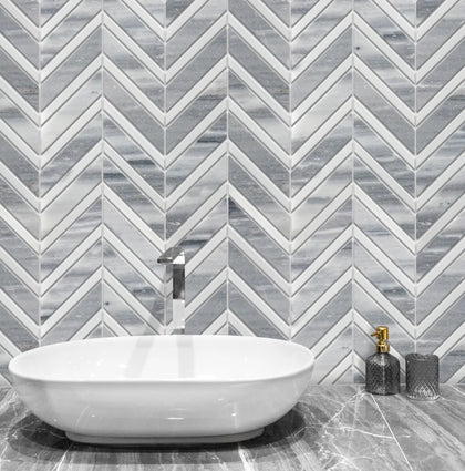 Marmara Chevron 12-in x 12-in Marble Mosaic Floor and Wall Tile( 5 sq. ft. /Box )