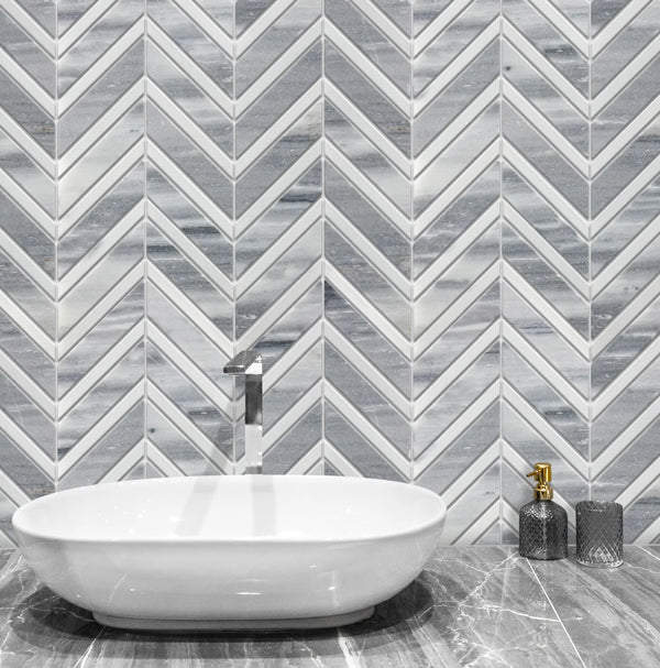 Marmara Chevron 12-in x 12-in Marble Mosaic Floor and Wall Tile( 5 sq. ft. /Box )