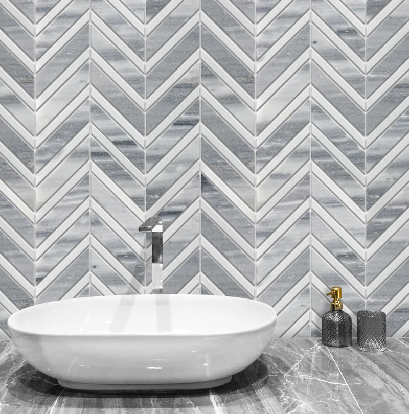 Marmara Chevron 12-in x 12-in Marble Mosaic Floor and Wall Tile( 5 sq. ft. /Box )