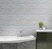 Mountain Blue Random Strip 13-in x 12-in Honed Marble Mosaic Floor and Wall Tile( 5.4 sq. ft. /Box )