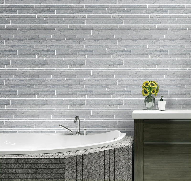 Mountain Blue Random Strip Honed Marble Mosaic Floor and Wall Tile - Sample (Product Shown is Full Size)