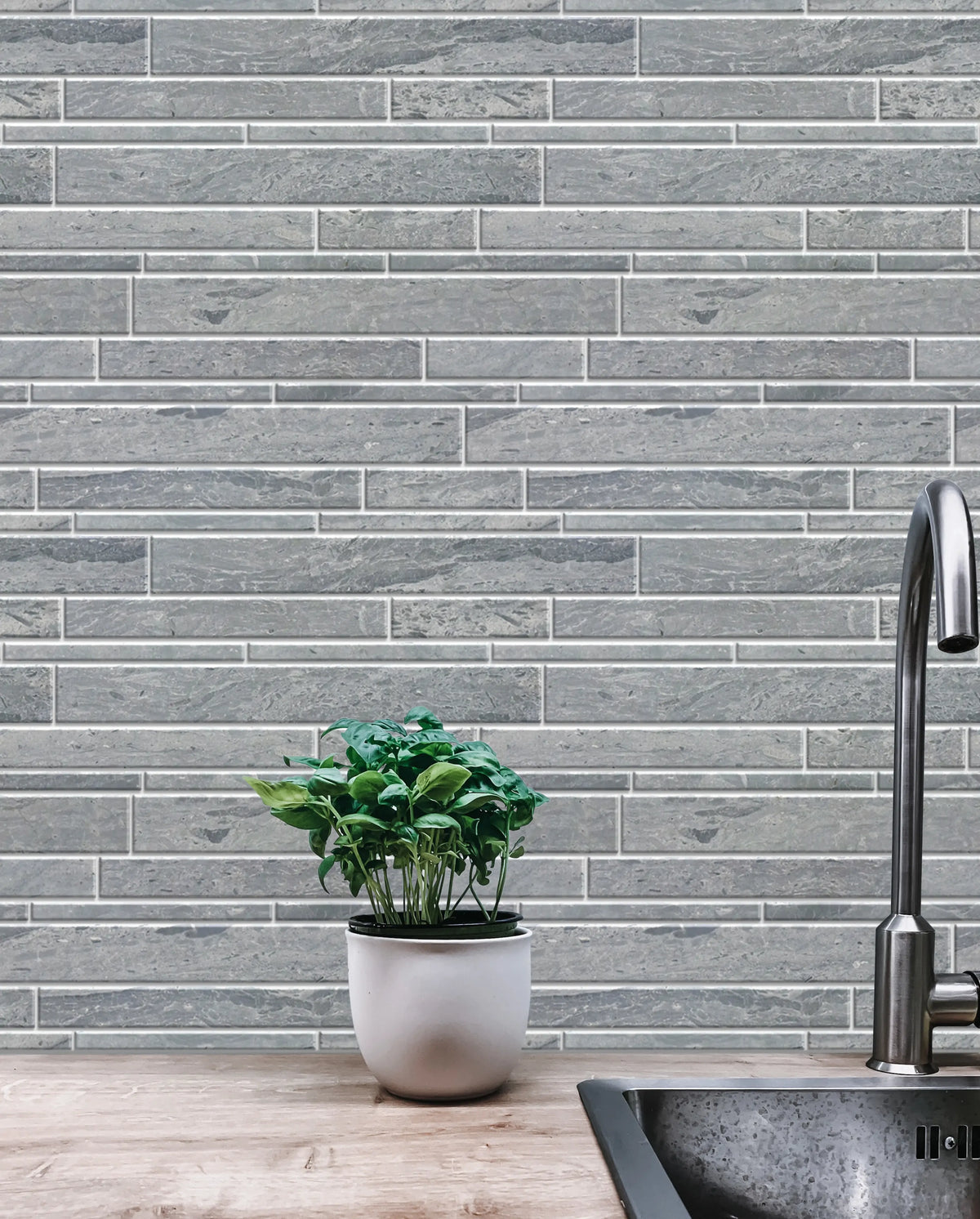 Mountain Blue Random Strip Honed Marble Mosaic Floor and Wall Tile - Sample (Product Shown is Full Size)