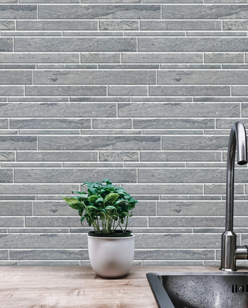 Mountain Blue Random Strip Honed Marble Mosaic Floor and Wall Tile - Sample (Product Shown is Full Size)