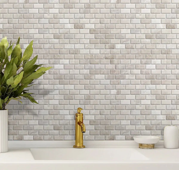 Wooden Mini Brick Marble Mosaic Wall Tile - Sample (Product Shown is Full Size)