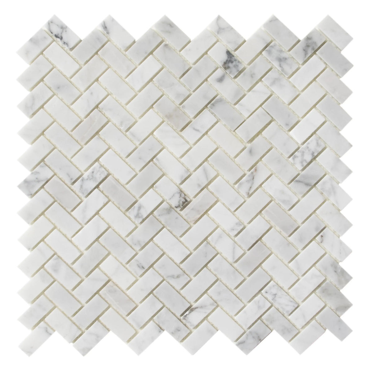 Carrara White Herringbone 12-in x 12-in Mini Brick Mosaic Wall Tile( 10 sq. ft. /Box )
