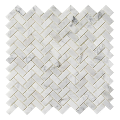 Carrara White Herringbone 12-in x 12-in Mini Brick Mosaic Wall Tile( 10 sq. ft. /Box )