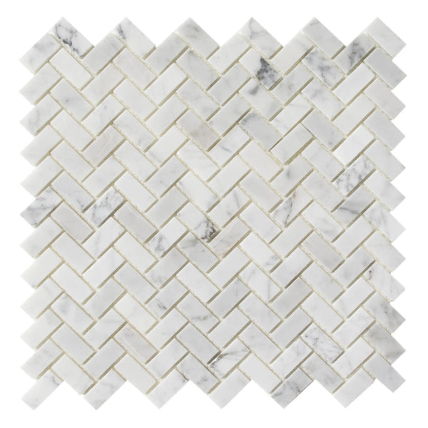 Carrara White Herringbone 12-in x 12-in Mini Brick Mosaic Wall Tile( 10 sq. ft. /Box )