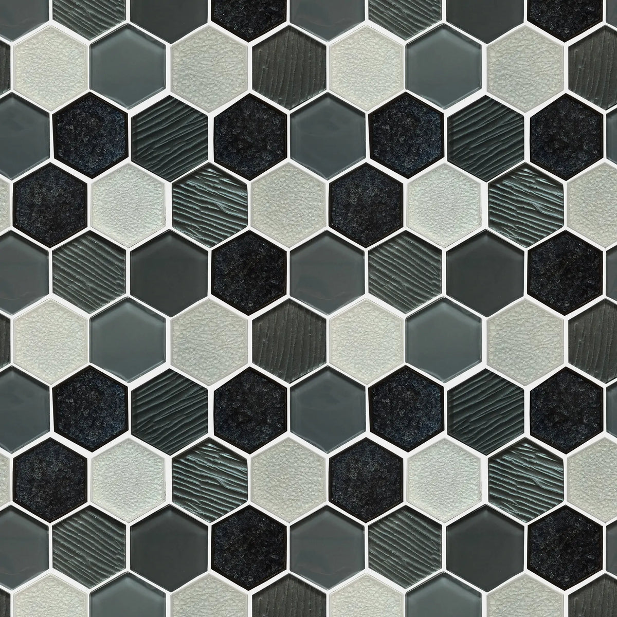 12-in x 11-in Palladian Gray Hex Glass & Porcelain Mosaic Wall Tile( 8.3 sq. ft. /Box )