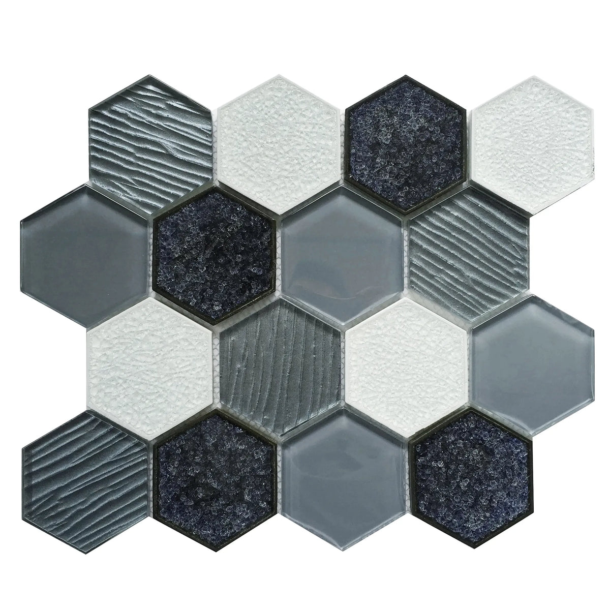 12-in x 11-in Palladian Gray Hex Glass & Porcelain Mosaic Wall Tile( 8.3 sq. ft. /Box )