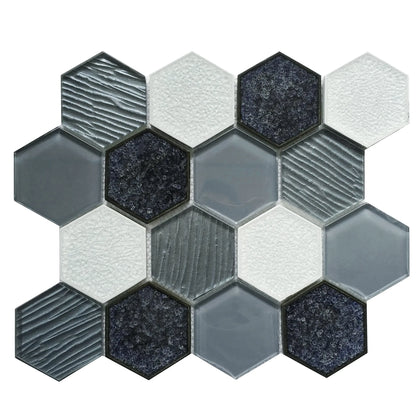 12-in x 11-in Palladian Gray Hex Glass & Porcelain Mosaic Wall Tile( 8.3 sq. ft. /Box )