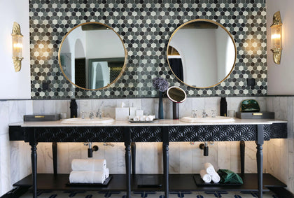 Palladian Gray Hex Glass & Porcelain Mosaic Wall Tile - Sample (Product Shown is Full Size)