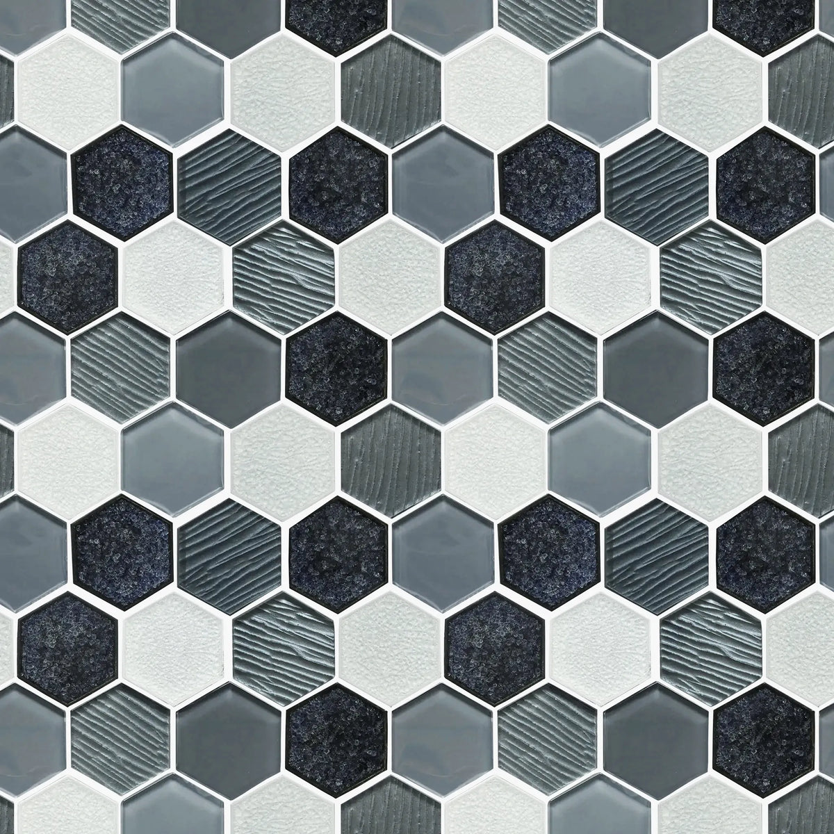 12-in x 11-in Palladian Gray Hex Glass & Porcelain Mosaic Wall Tile( 8.3 sq. ft. /Box )