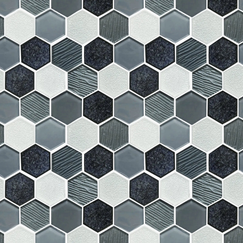 12-in x 11-in Palladian Gray Hex Glass & Porcelain Mosaic Wall Tile( 8.3 sq. ft. /Box )