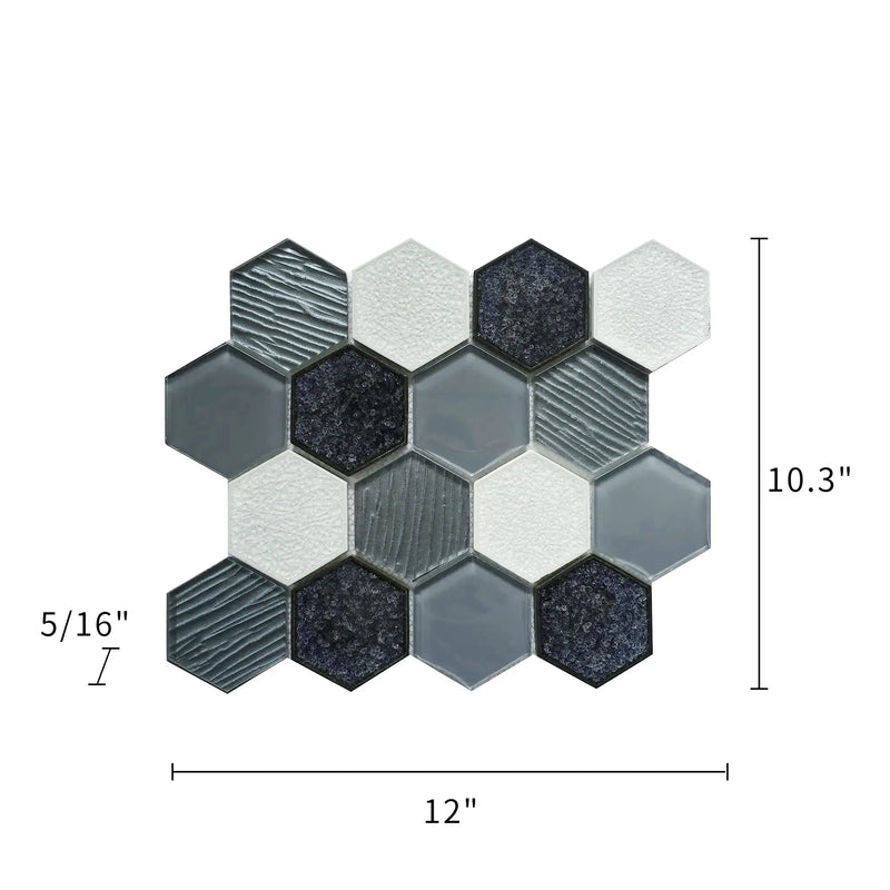 12-in x 11-in Palladian Gray Hex Glass & Porcelain Mosaic Wall Tile( 8.3 sq. ft. /Box )