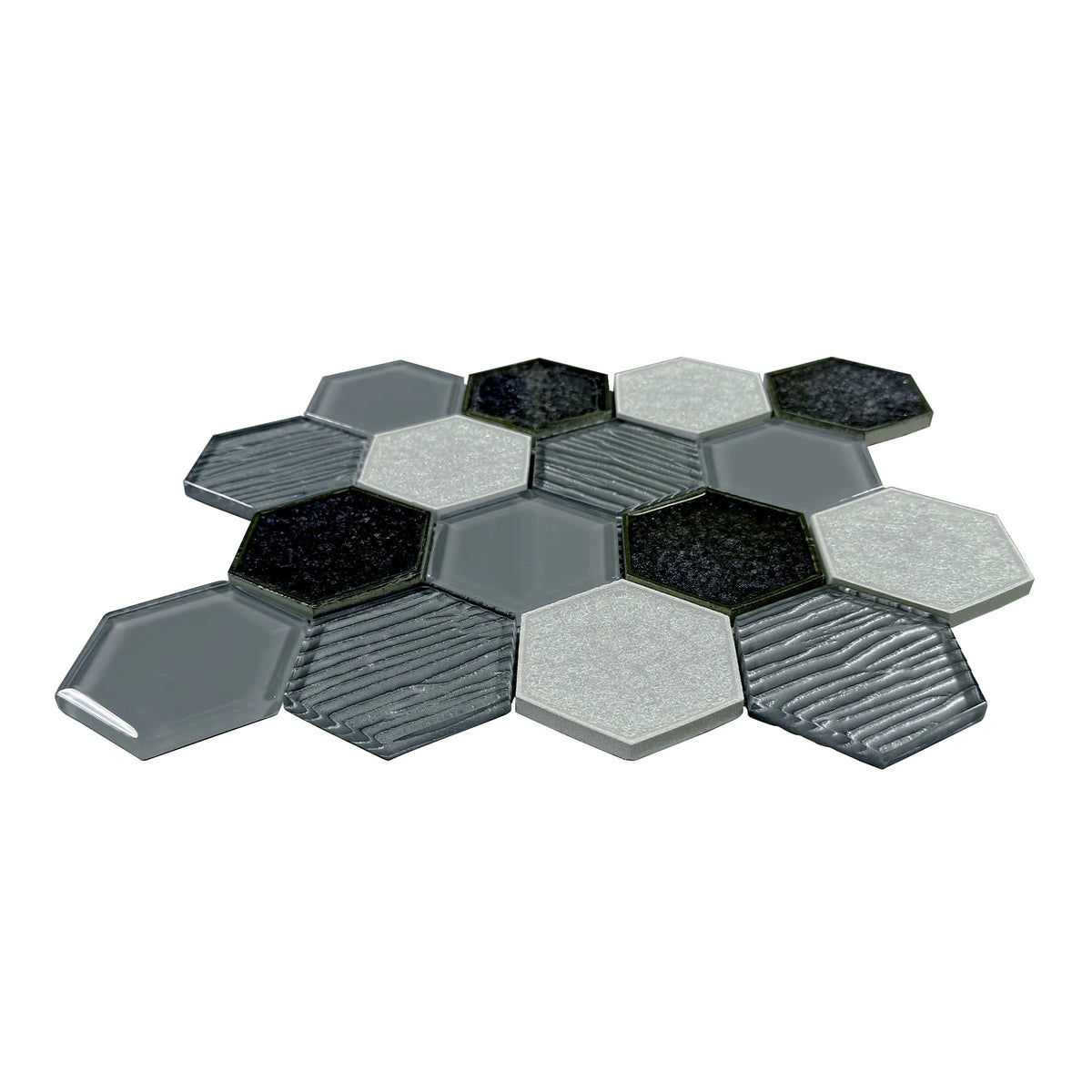 12-in x 11-in Palladian Gray Hex Glass & Porcelain Mosaic Wall Tile( 8.3 sq. ft. /Box )
