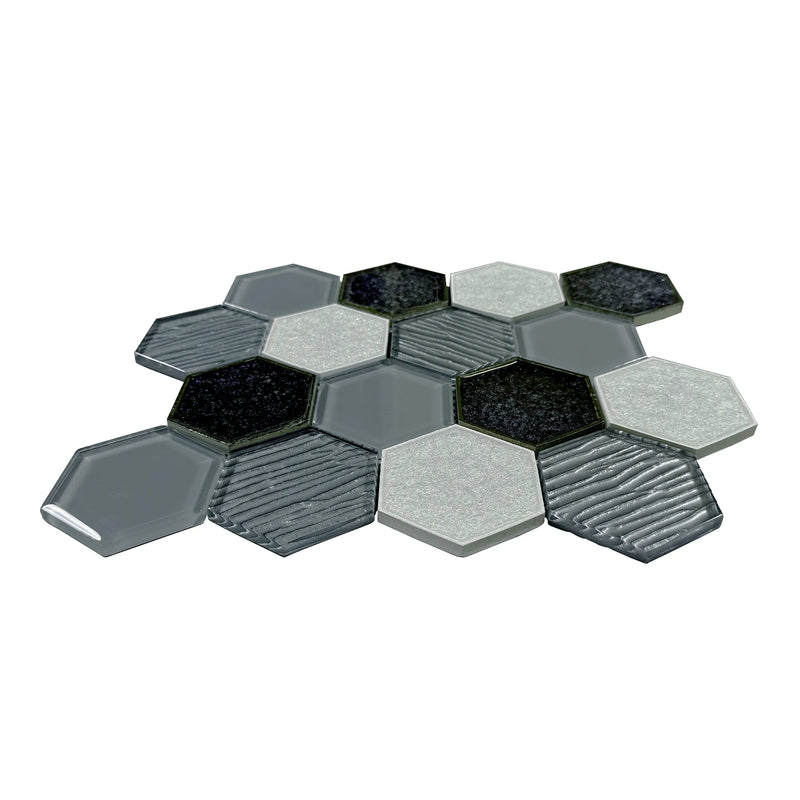 12-in x 11-in Palladian Gray Hex Glass & Porcelain Mosaic Wall Tile( 8.3 sq. ft. /Box )