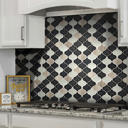 Galena Gray arabesque Lantern Marble & Crackle Mix 12-in x 12-in Glass Mosaic Wall Tile( 10 sq. ft. /Box )