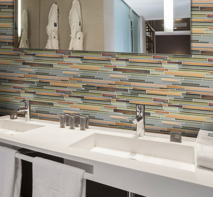 Ambergris Reed Mixed Media Random Strips 12-in x 12-in Glass Mosaic Wall Tile( 10 sq. ft. /Box )