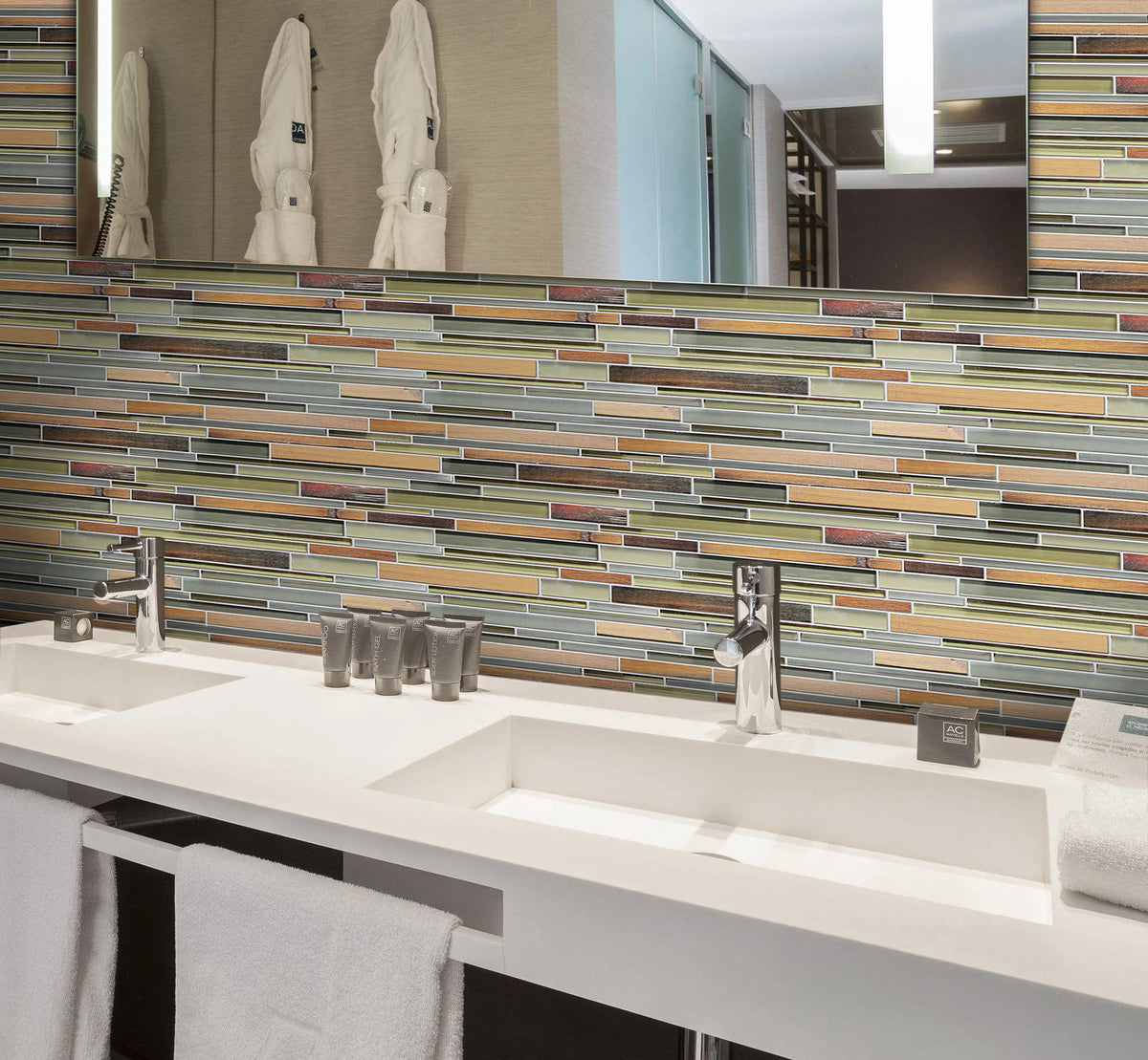 Ambergris Reed Mixed Media Random Strips 12-in x 12-in Glass Mosaic Wall Tile( 10 sq. ft. /Box )