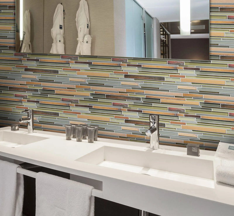 Ambergris Reed Mixed Media Random Strips 12-in x 12-in Glass Mosaic Wall Tile( 10 sq. ft. /Box )
