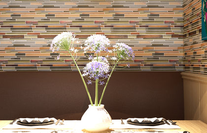 Ambergris Reed Mixed Media Random Strips 12-in x 12-in Glass Mosaic Wall Tile( 10 sq. ft. /Box )