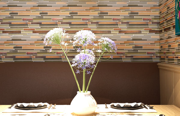 Ambergris Reed Mixed Media Random Strips 12-in x 12-in Glass Mosaic Wall Tile( 10 sq. ft. /Box )