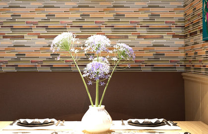 Ambergris Reed Mixed Media Random Strips 12-in x 12-in Glass Mosaic Wall Tile( 10 sq. ft. /Box )