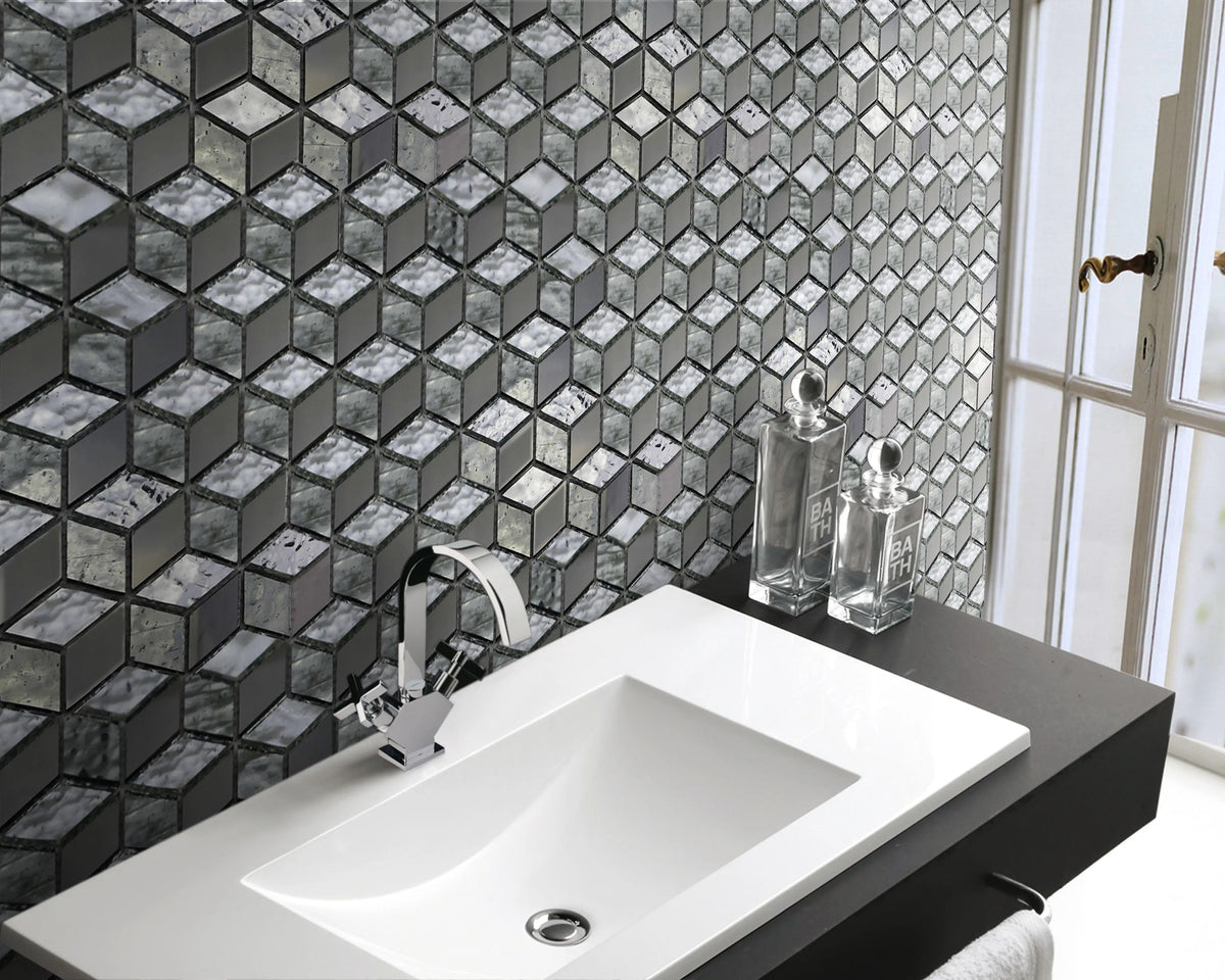 Silver Cubes Pattern 12-in x 12-1/2-in Glass Mosaic Wall Tile( 15.6 sq. ft. /Box )