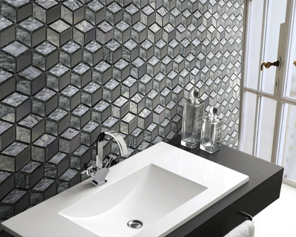 Silver Cubes Pattern 12-in x 12-1/2-in Glass Mosaic Wall Tile( 15.6 sq. ft. /Box )