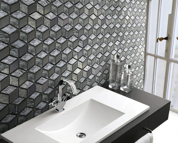Silver Cubes Pattern 12-in x 12-1/2-in Glass Mosaic Wall Tile( 15.6 sq. ft. /Box )